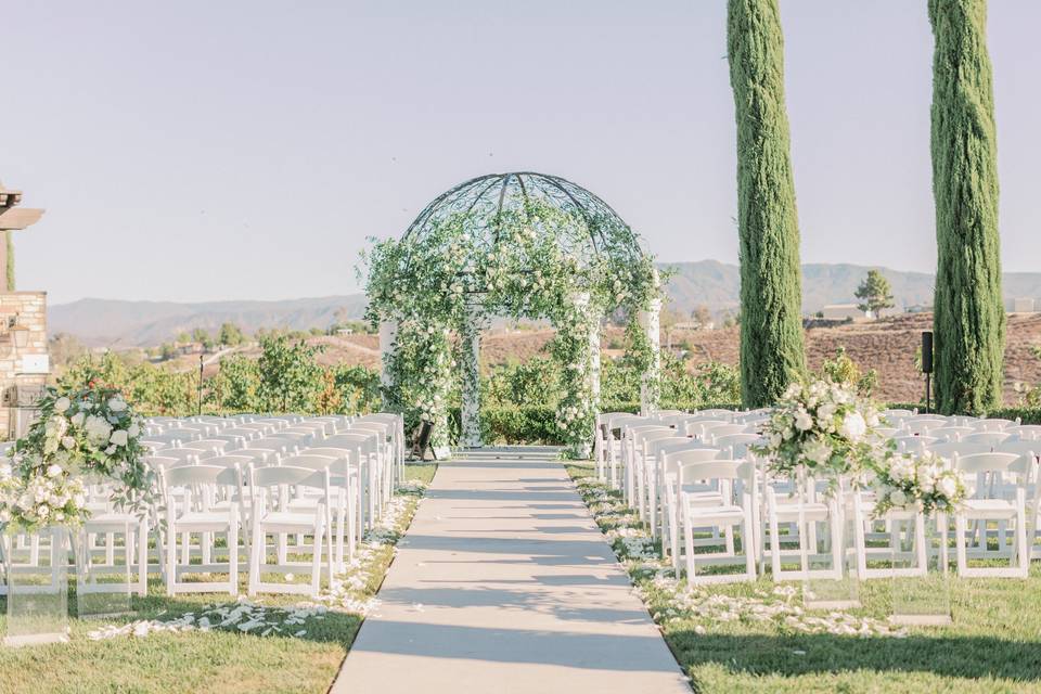 Chairs And A Gazebo Set Up Outside For A Wedding At Avensole Winery In Southern California