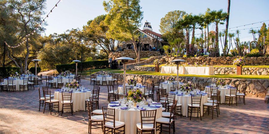 Tables Set For A Wedding Reception At Mount Woodson/Amy Strong Castle In San Diego, Ca